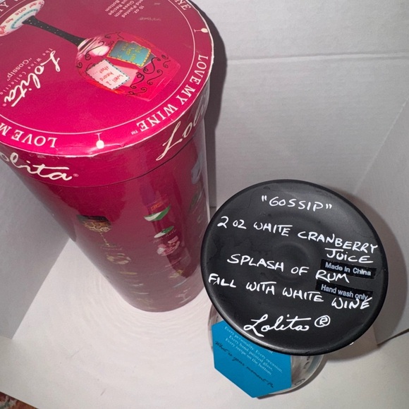 Lolita Hand Painted with Recipe on bottom Wine Collection “Gossip” Wine Glass - Picture 5 of 6